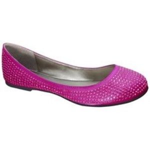 Fuchsia colored be-dazzled slip ons